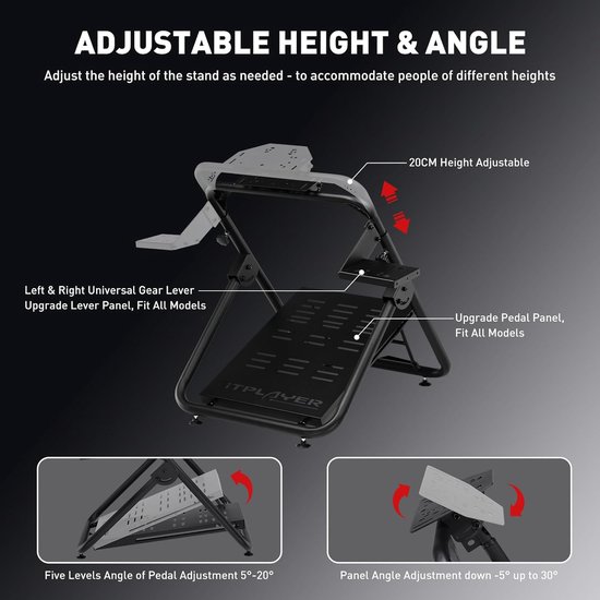 Stuurstandaard - Race cockpit - Sim Racing - Meervoudig verstelbaar - 65 x 54 x 63 cm - Zwart — afbeelding 3
