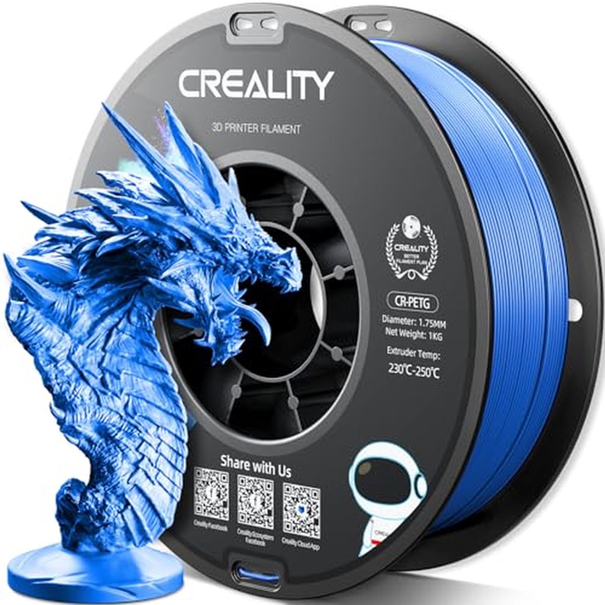 3D Printer Filament - PETG Materiaal - Functionele Onderdelen Maken - Hoge Maatvastheid - 1kg 1.75mm - Blauw