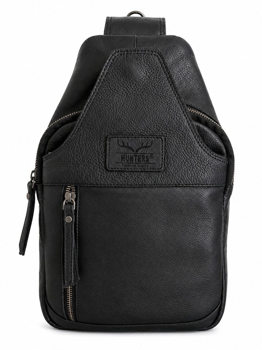 Hunters leren Crossbody tas Sling bag zwart - (bxhxd) ca. 20cm x 35cm x 4cm