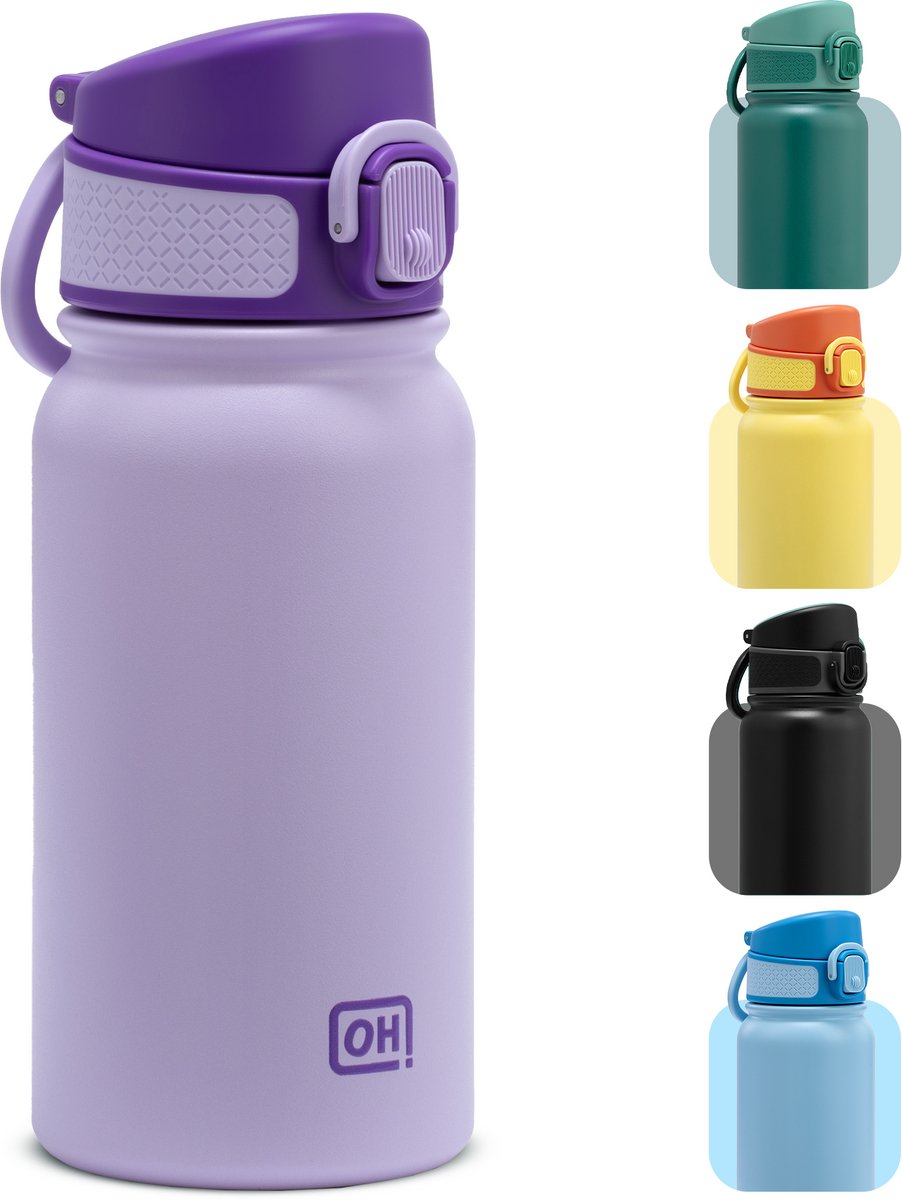 BentOH! RVS Waterfles 350ml Kinderen & Volwassenen - Paars - Anti-overloop & Lekvrij – Met Eén Hand te Openen – BPA-vrij & Vaatwasserbestendig