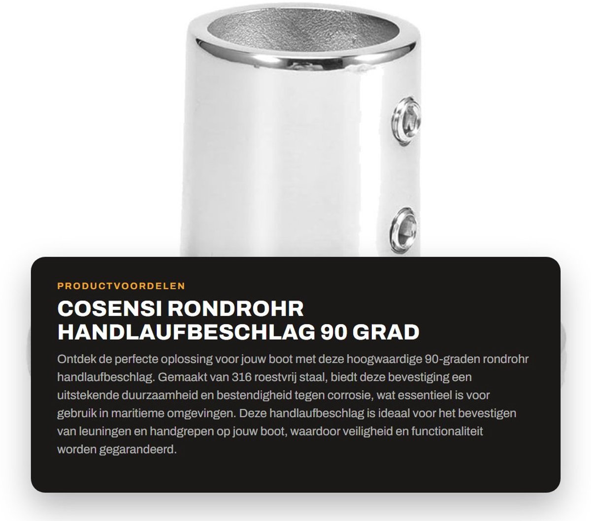 Dailygoods- Handrailbeugel 90-Grad - Roestvrij Staal - 25 mm - Boot Hardware - Schokbestendig - Duurzaam - Bootaccessoire