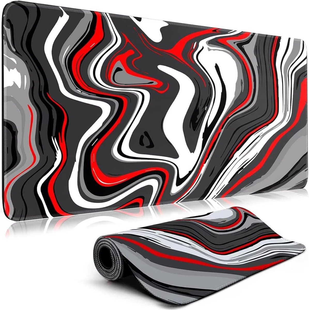 Grote muismat - Bureau mat - Thuiswerken en gamen - Antislip basis - 70x40 cm - Zwart wit roodgrijs