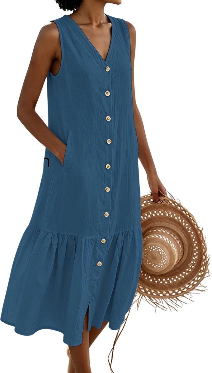 Currero Zomerjurk Dames Zomerjurken Volwassenen Vrouwen Midi Jurk Ibiza Stijl Sundress Dress Zeeblauw