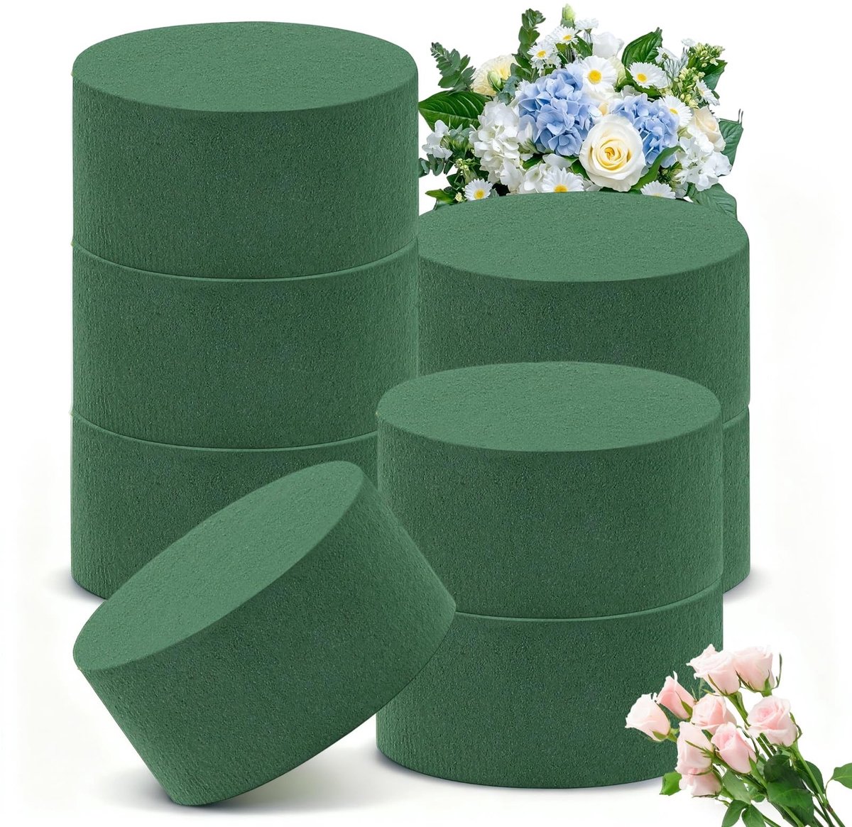 Dailygoods - Steekmassa voor kunstbloemen, 8 stuks, steekschuim, rond, steekmos, bloemstee
