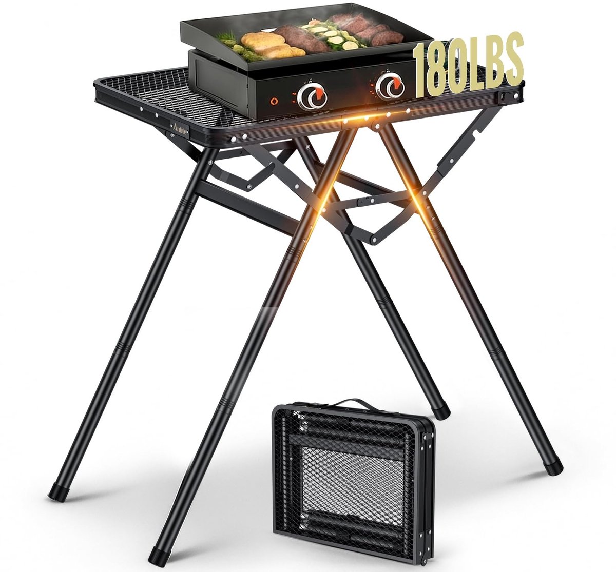 Dailygoods- Grilltafel Opvouwbaar - Draagbaar - Hittebestendig Tafelblad - Ondersteunt 180 lbs - Verstelbare Hoogte 28 inch - Ideaal voor Camping/BBQ - Kampeertafel