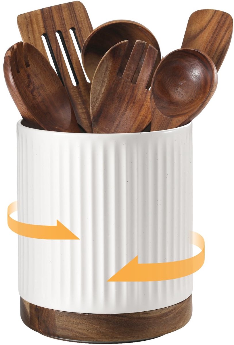 Dailygoods - Roterende Keukengerei Houder - Wit Keramische Organizer voor Kookgerei