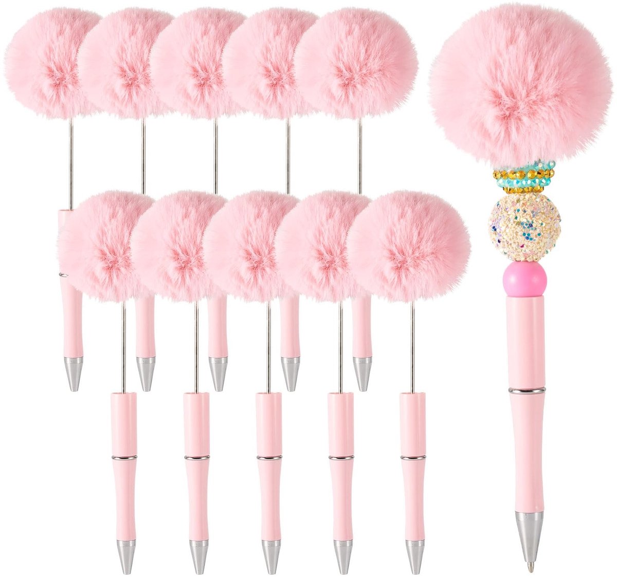 Dailygoods - Set van 10 Roze Pom Pom Balpennen voor School en Kantoor