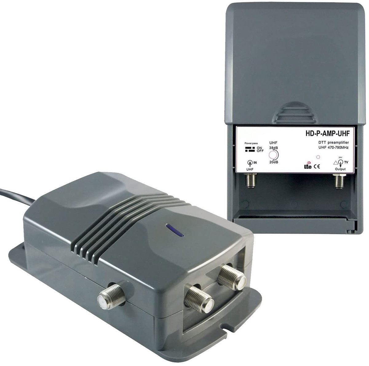 Signaal Versterker - Antenne Booster - TV Signaal Verbeteren - Twee TV Uitgangen - 15-38dB - Wit