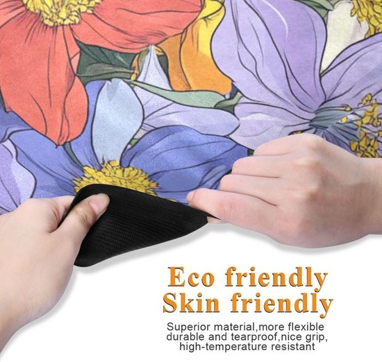 Yogamat - Fitness Handdoek - Thuis Workout - Antislip Grip - 180x66 cm - Bloemenprint van Yogamat — afbeelding 5