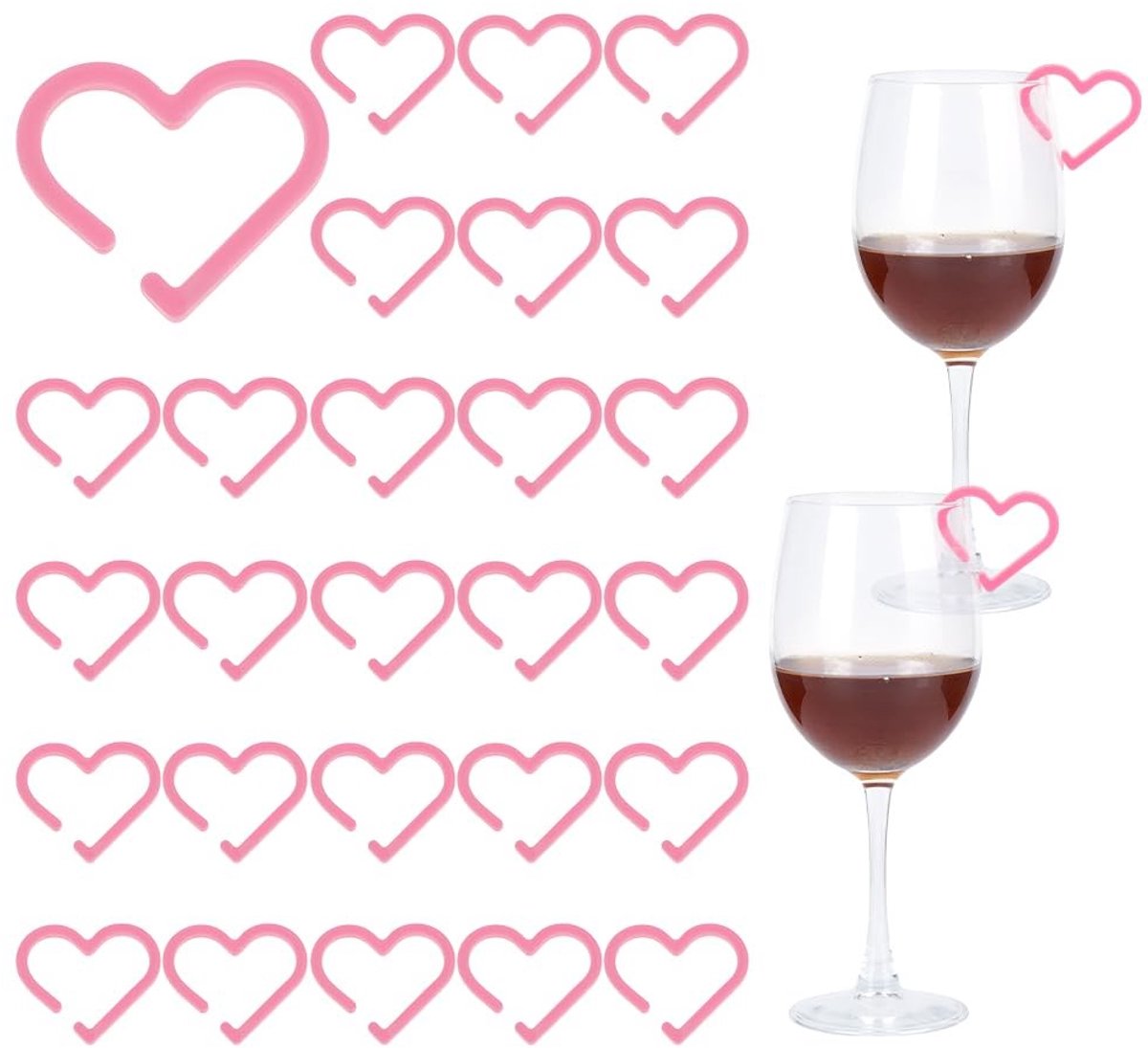 Dailygoods- Drankmarkeringen Hartvormig - 30 Acryl Bedeltjes - Lichtpaars/Rood - Voor Vrijgezellenfeest/Bruiloft - Cocktail Party Decoratie - Klein en Elegant - Wijnglasbedels