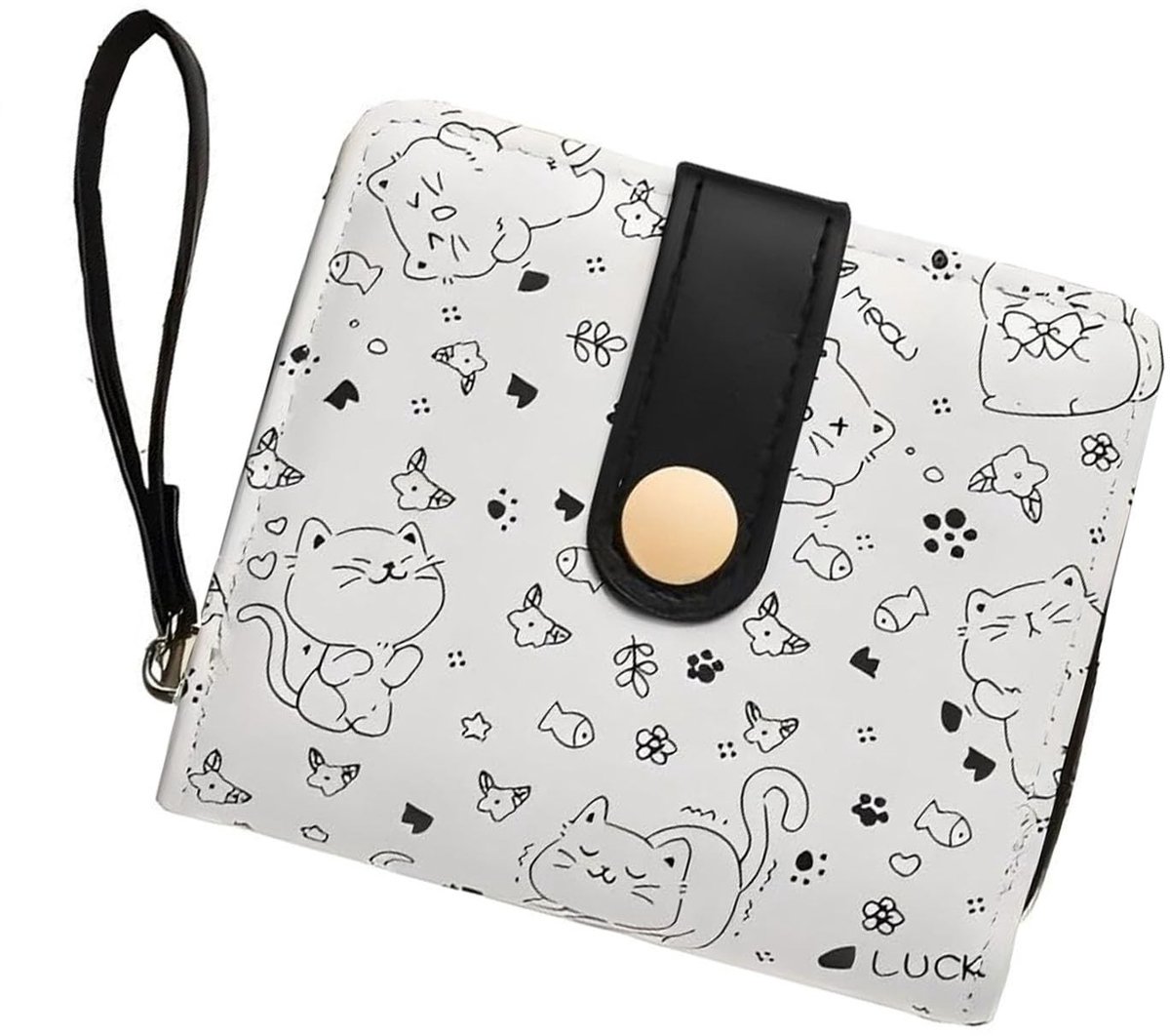 Dailygoods - Kleine Kaarthouder, Damesportemonnee, Creditcard-Etui, Dameskaarthouder Met Id En Vak, Portemonnee Van Synthetisch Leer, Portemonnee Met Kittenpatroon En Ritsvak