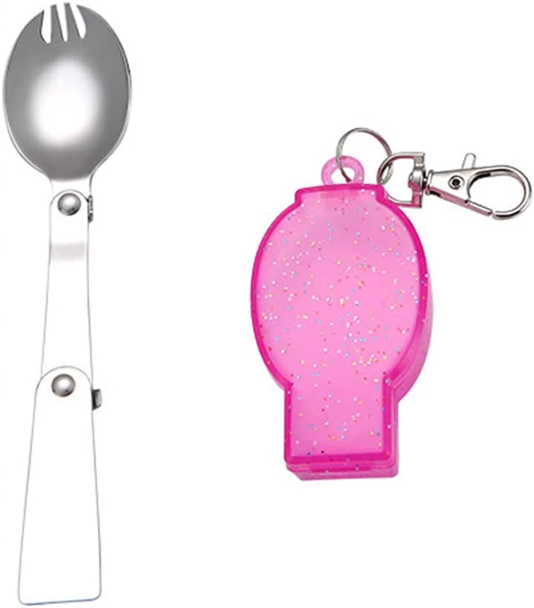 Camping Spork - Vouwbaar Bestek - Outdoor Eten - Lichtgewicht Roestvrij Staal - Compact Formaat - Roze