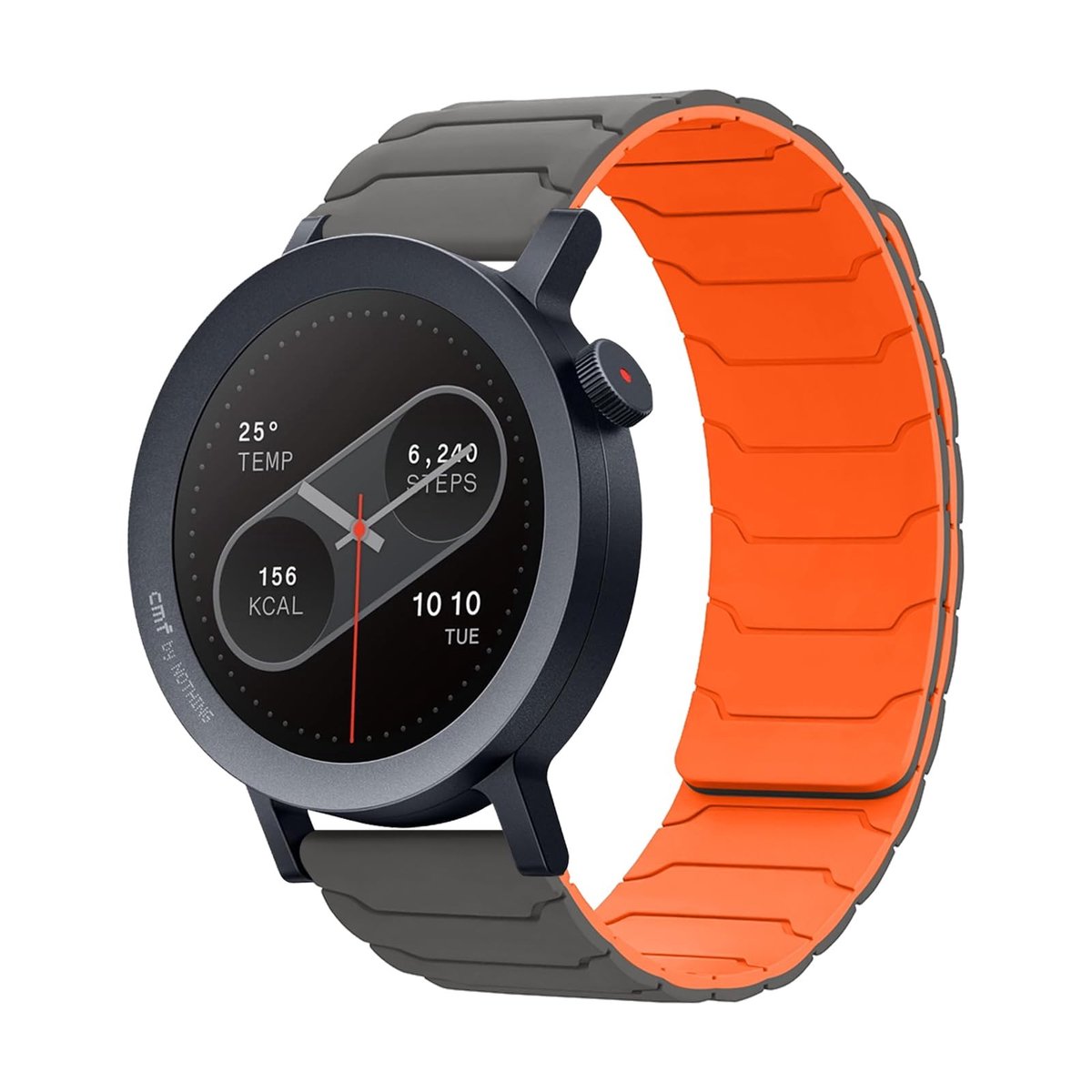 Dailygoods - Horlogebandje, 22 mm, compatibel met CMF Watch 3 Pro/CMF by Nothing Watch Pro 2, voor dames en heren, sterke magnetische lus, siliconen reservearmband, grijs-oranje