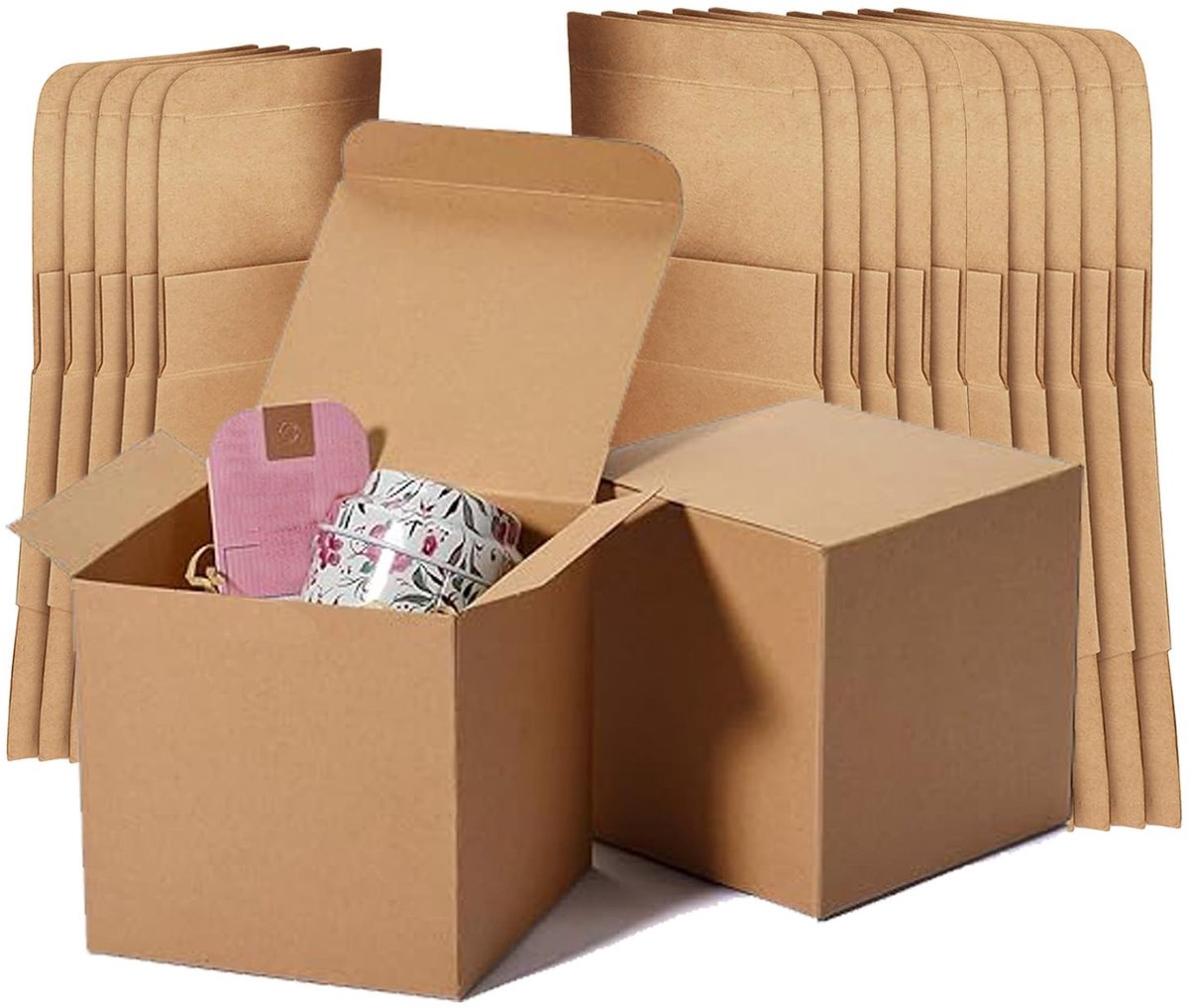 Dailygoods - 15 stuks kartonnen geschenkdozen bruin, geschenkdozen kraftpapier, 13 x 13 x 13 cm, kartonnen dozen met deksel, vierkant, geschikt voor verrassingsgeschenken, romantische geschenken
