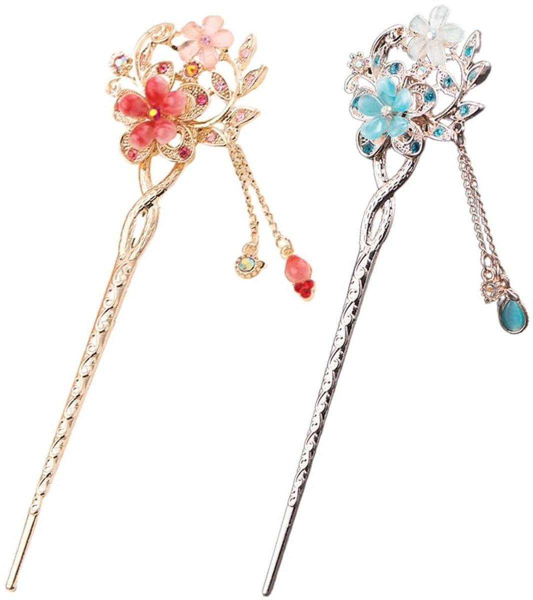 Dailygoods- Haarstokken 2 Stuks - Vintage Haarstokjes - Retro Haardecoratie - Creatief Ontwerp met Bloemen - Perfect voor Feestelijke Gelegenheden - Elegante Accessoires - Haarspelden