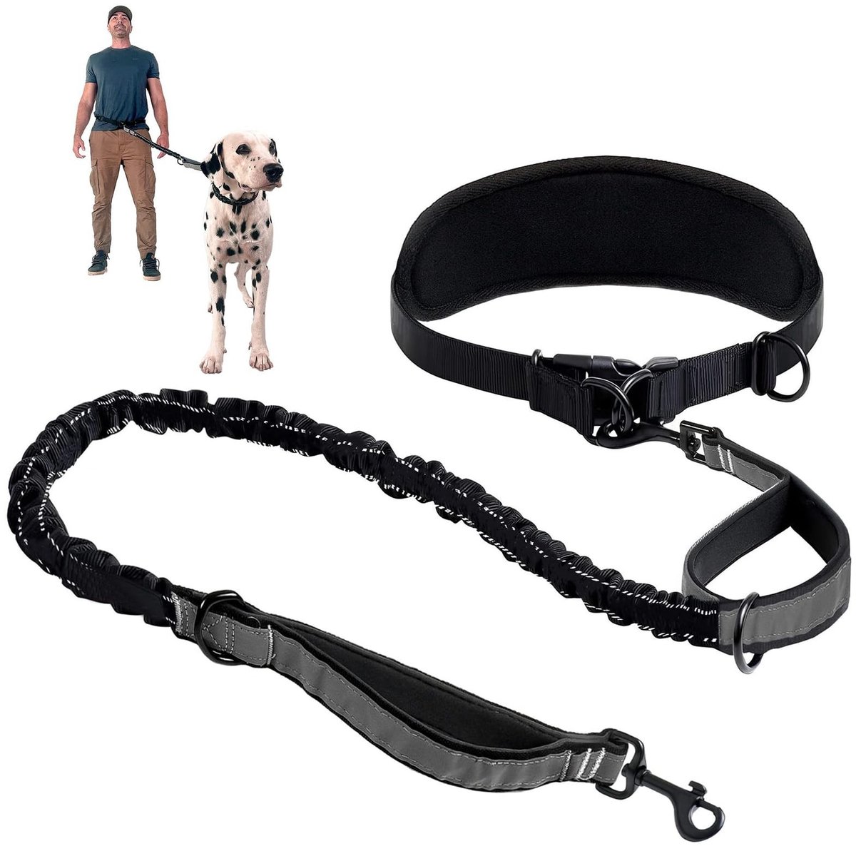 Dailygoods- Jogginglijn voor honden - Vrije handlijn - Hondenriem grote hond - Buikriem - Hondenriem voor joggen - Dubbele handgrepen - Geschikt voor middelgrote tot grote honden