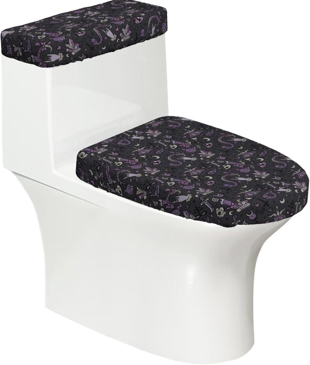 Toilet dekselhoezen - Set van 2 - Badkamer Decoratie - Rekbaar Polyester - Past universeel - Paars Zwart