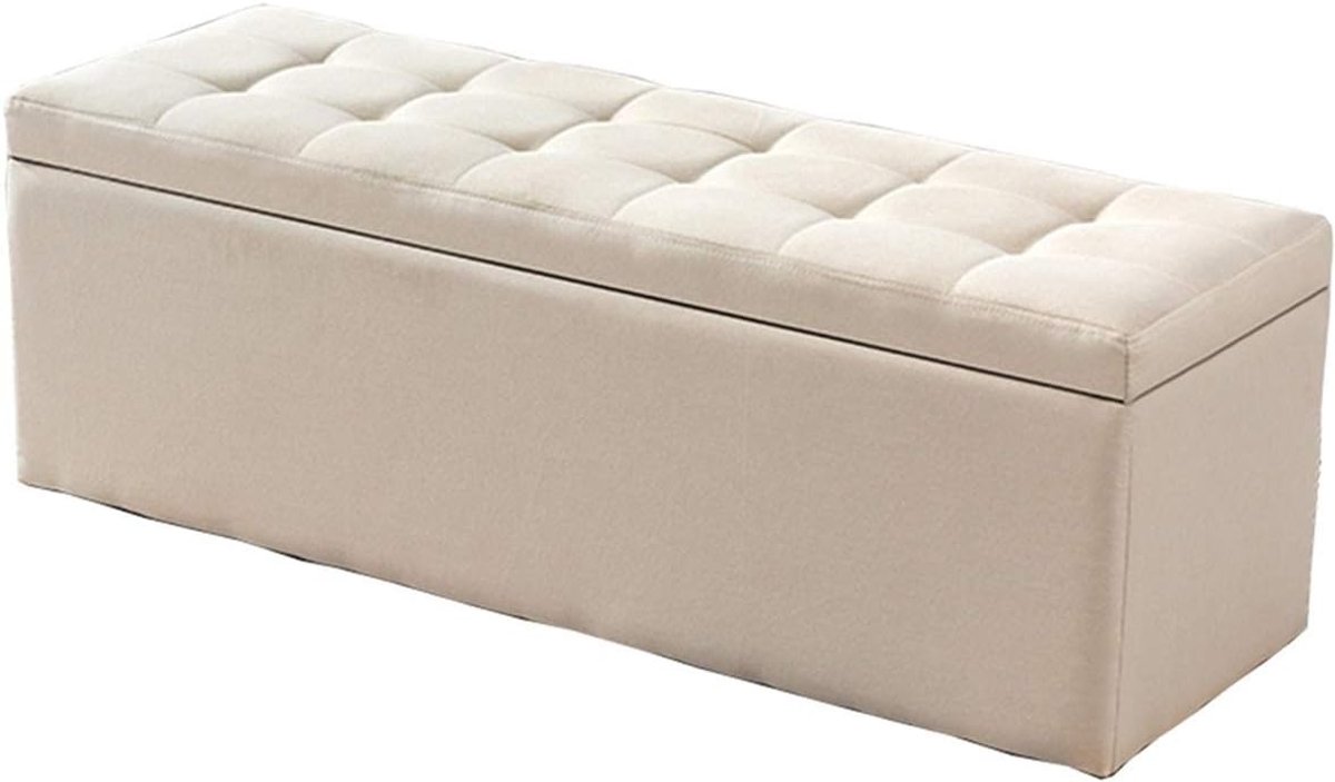 Opbergbank Ottomaan - Voetenbank Poef - Extra Zitplaatsen - Gestoffeerde Zitting - 120cm - Beige
