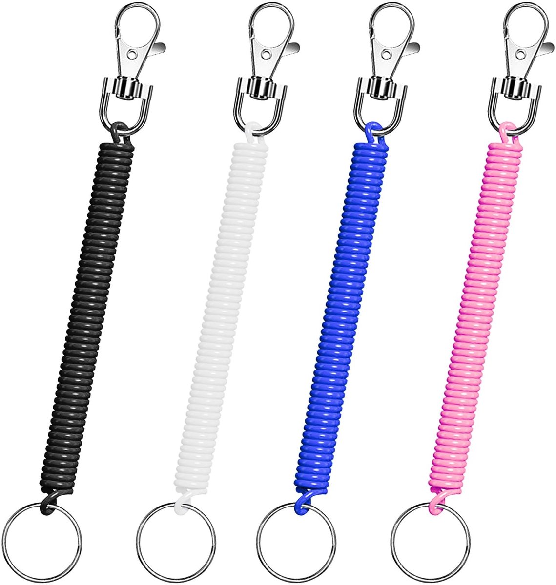 Dailygoods- Spiraal Sleutelhanger Uittrekbaar - Karabijnhaak - Duurzaam - Wandelen/Kamperen - 11/60 cm - Geschikt voor Heren/Dames
