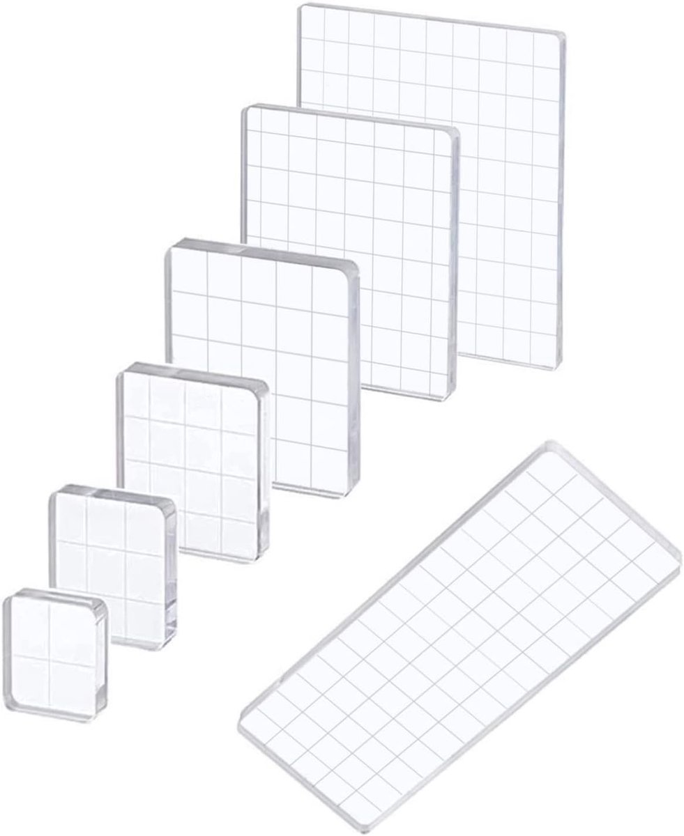 Set van 7 Transparante Acryl Stempelblokken met Rasterlijnen voor Scrapbooking en Kaarten Maken