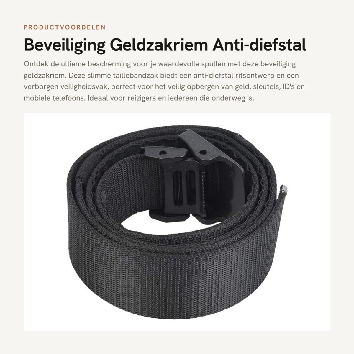 Dailygoods- Geldzakriem Anti-diefstal - Verstevigd Ritsontwerp