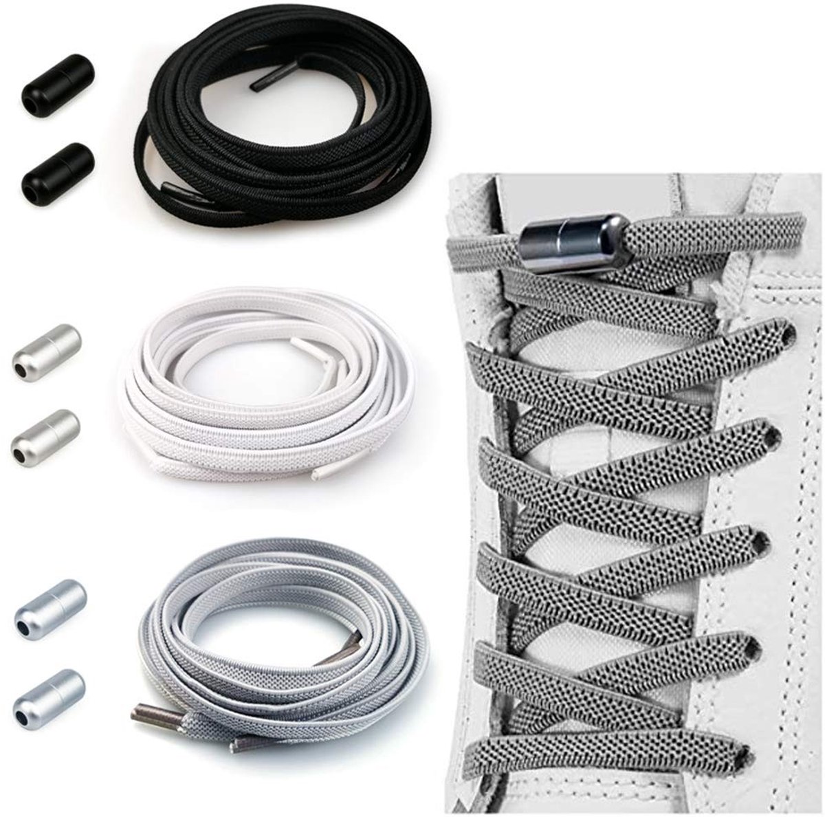 Dailygoods- Schoenveters 100 cm - Elastische Veters - Metalen Gespen - Voor Kinderen/Volwassenen - Antislip - Geschikt voor Alle Schoenen