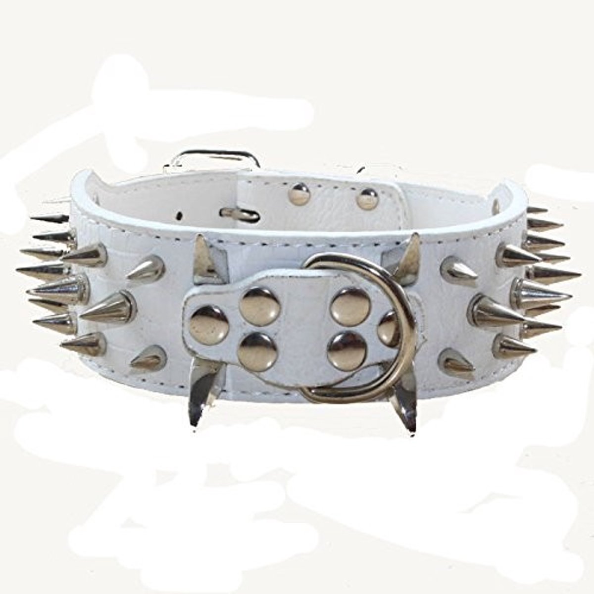 Dailygoods - Sharp Spiked Bezaaid Hondenhalsband - Lederen Halsband - Stijlvol Ontwerp - Wit - Voor Middelgrote en Grote Honden - Voor Pitbull, Labrad...