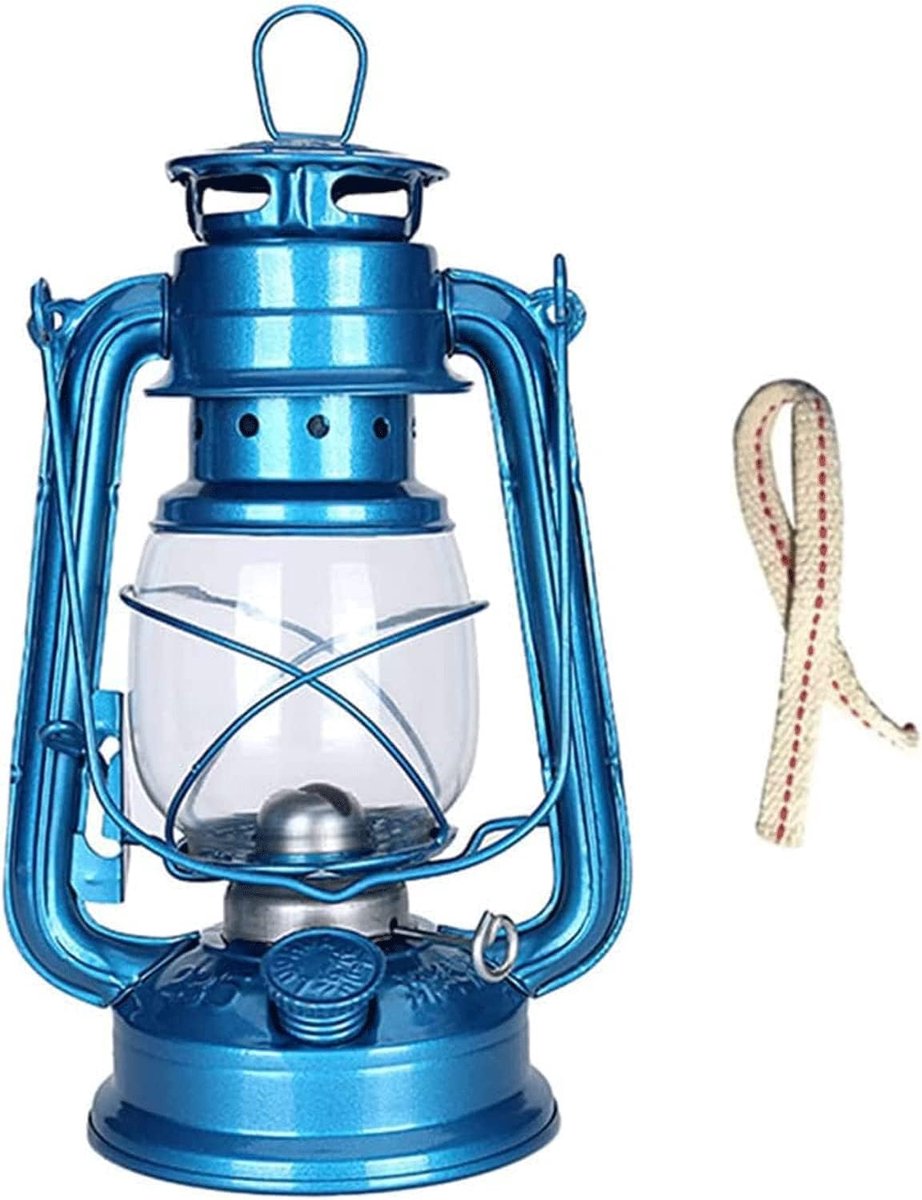 Olielamp Antiek Glas - Hangende Lantaarn - Sfeerverlichting Buiten - Grote Capaciteit - 25 cm Hoog - Blauw