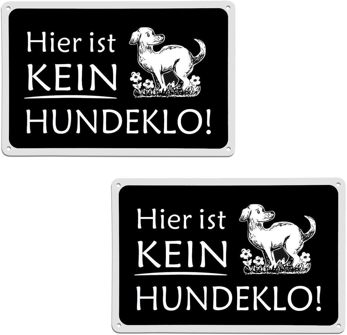 Dailygoods - 2 stuks Hier ist keine Hondentoiletbordje 30 x 20 cm geborsteld aluminium oppervlak weerbestendig waarschuwingsbord decoratie deurbordje tuin terras hondenbezitter zwart