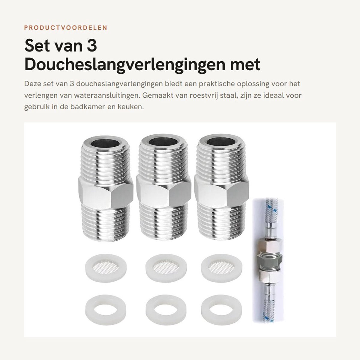 Dailygoods - Set van 3 Doucheslangverlengingen met Afdichtingen