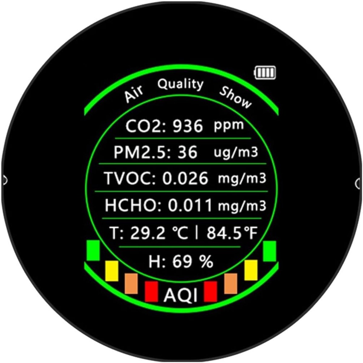 Luchtkwaliteit Meter - CO2 Detector - Binnenlucht Meten - 7-in-1 Meting - 90 x 70 x 40 mm - Zwart