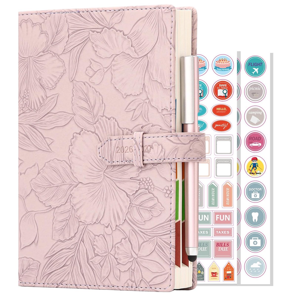 Dailygoods- Dagboek A5 - Dagplanner 2026-2027 - Dagdagboek per pagina - Hardcover met maandweergave - Inclusief stickers - Ruim schrijfruimte - Planner