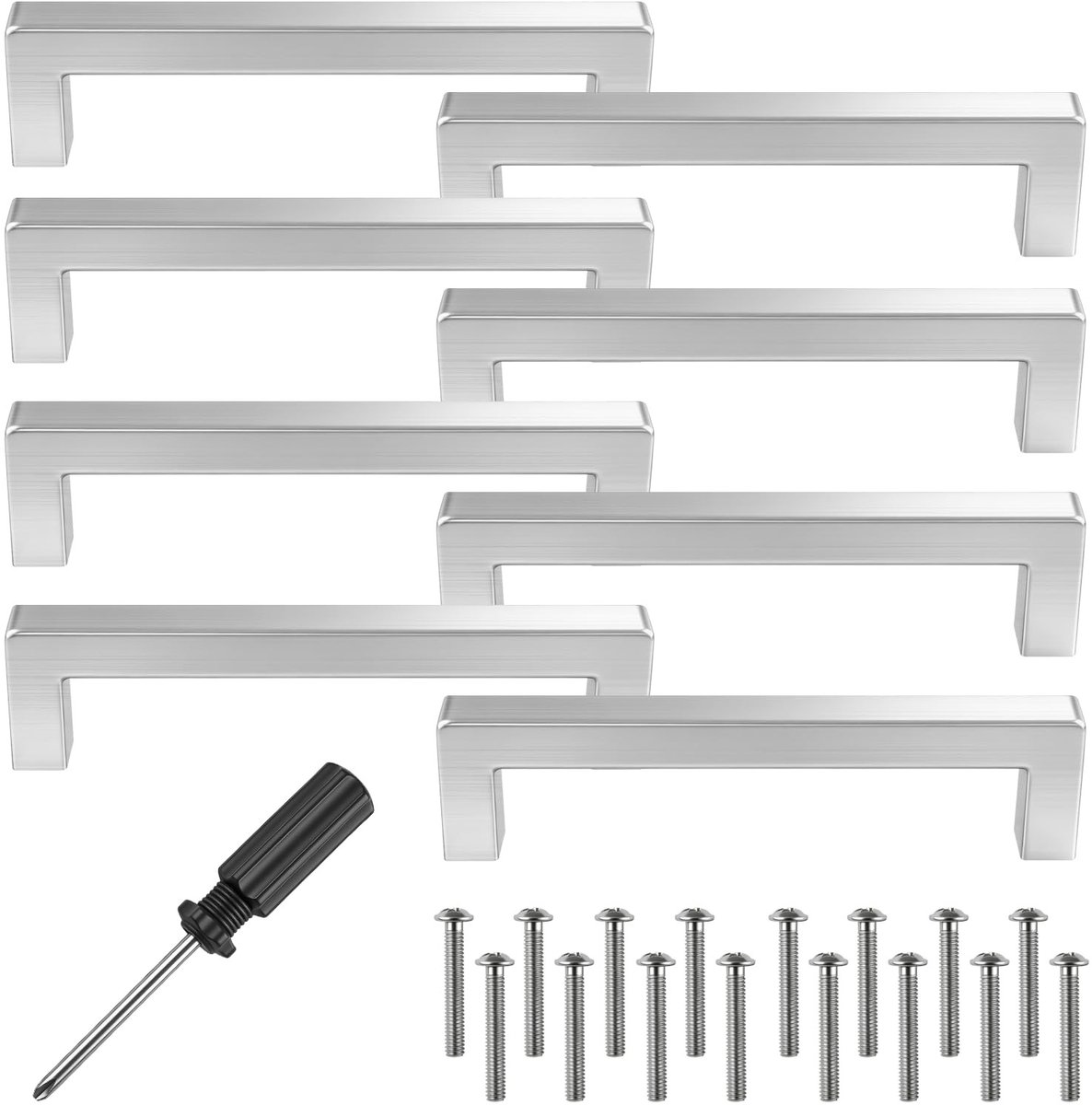 Dailygoods- Meubelgrepen 8 stuks - Roestvrij Staal - Vierkante Kastgrepen - Gatafstand 128