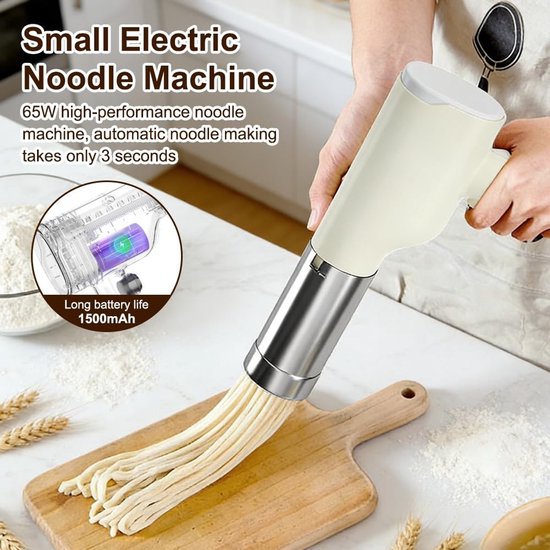 Dailygoods - Elektrische pastamachine, handheld, draagbare draadloze pastamachine, 40 W, pastapers voor spaghetti en ijspasti's, met 5 persvormen, keukenmachine voor familie, reizen en picknick van Dailygoods — afbeelding 3