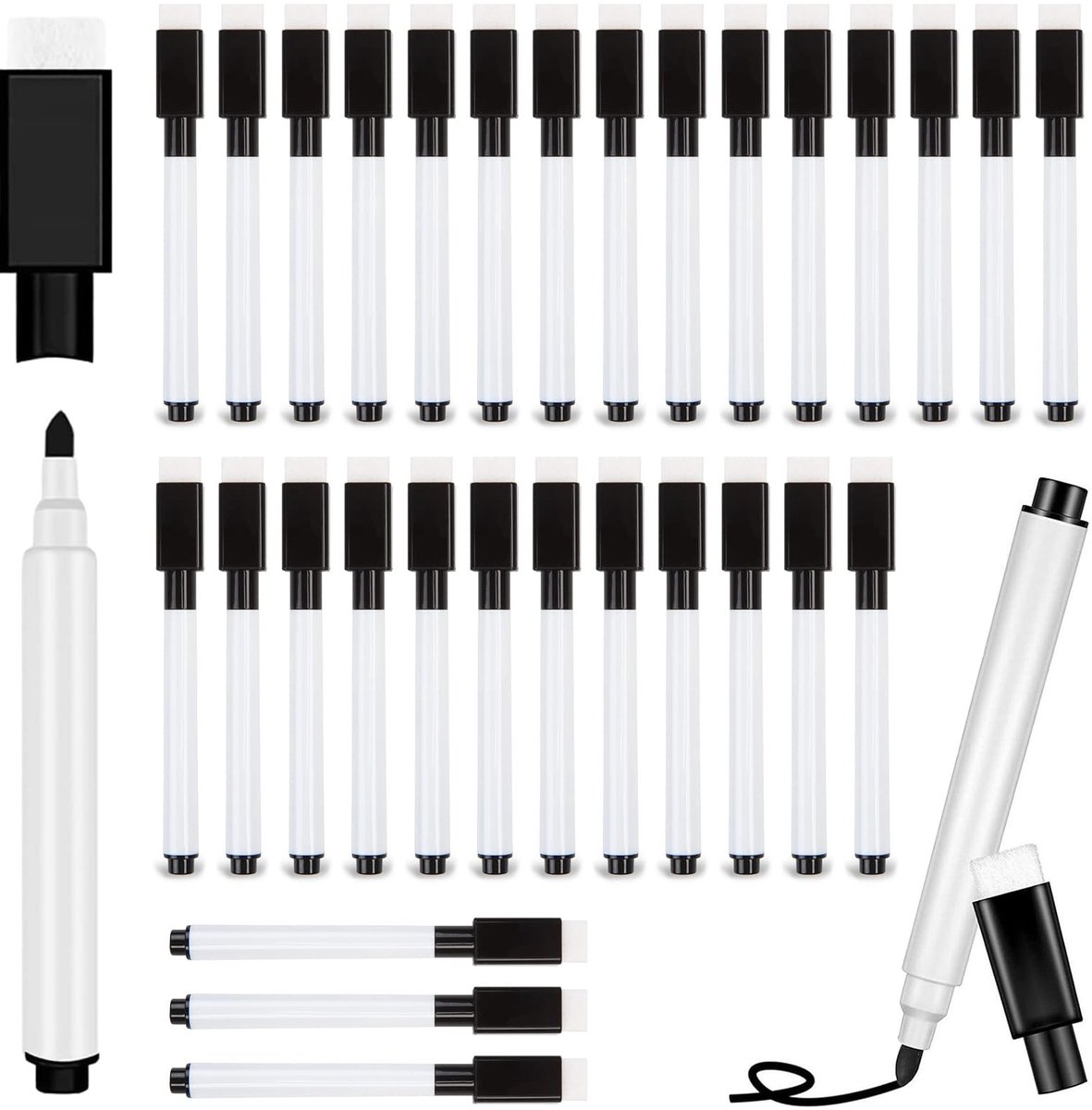 Dailygoods- Whiteboardmarkers 30 Stuks - Uitwisbare Stiften - Magnetische Bevestiging - Wisseruiteinden - Lichtbestendige Inkt - Veilig en Niet Giftig - Marker