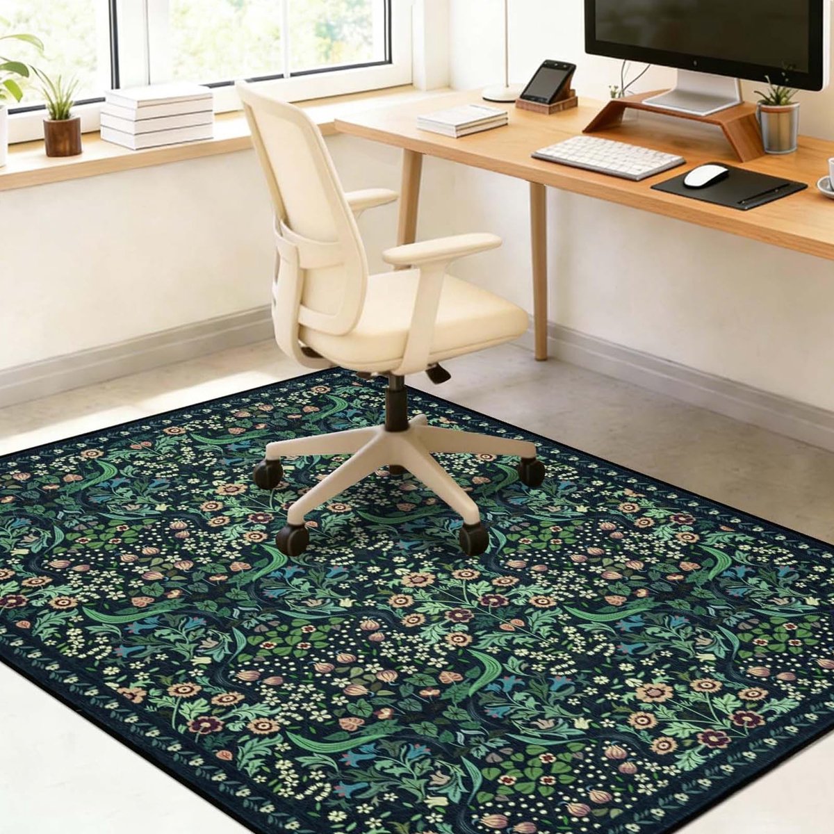 Dailygoods- Vloerbeschermingsmat Antislip - Bureaustoelonderlegger - 120 x 150 cm - Vintage Bloemenpatroon - Harde Vloeren - TPE-rubber Grip - Stoelmat