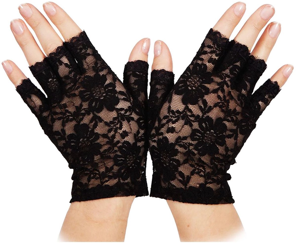 Dailygoods- Handschoenen Dames Korte Kanten - Vintage Gothic - Zwart - Halve Handschoenen - 17 x 10 cm - Elegant Patroon - Vingerloze Handschoenen