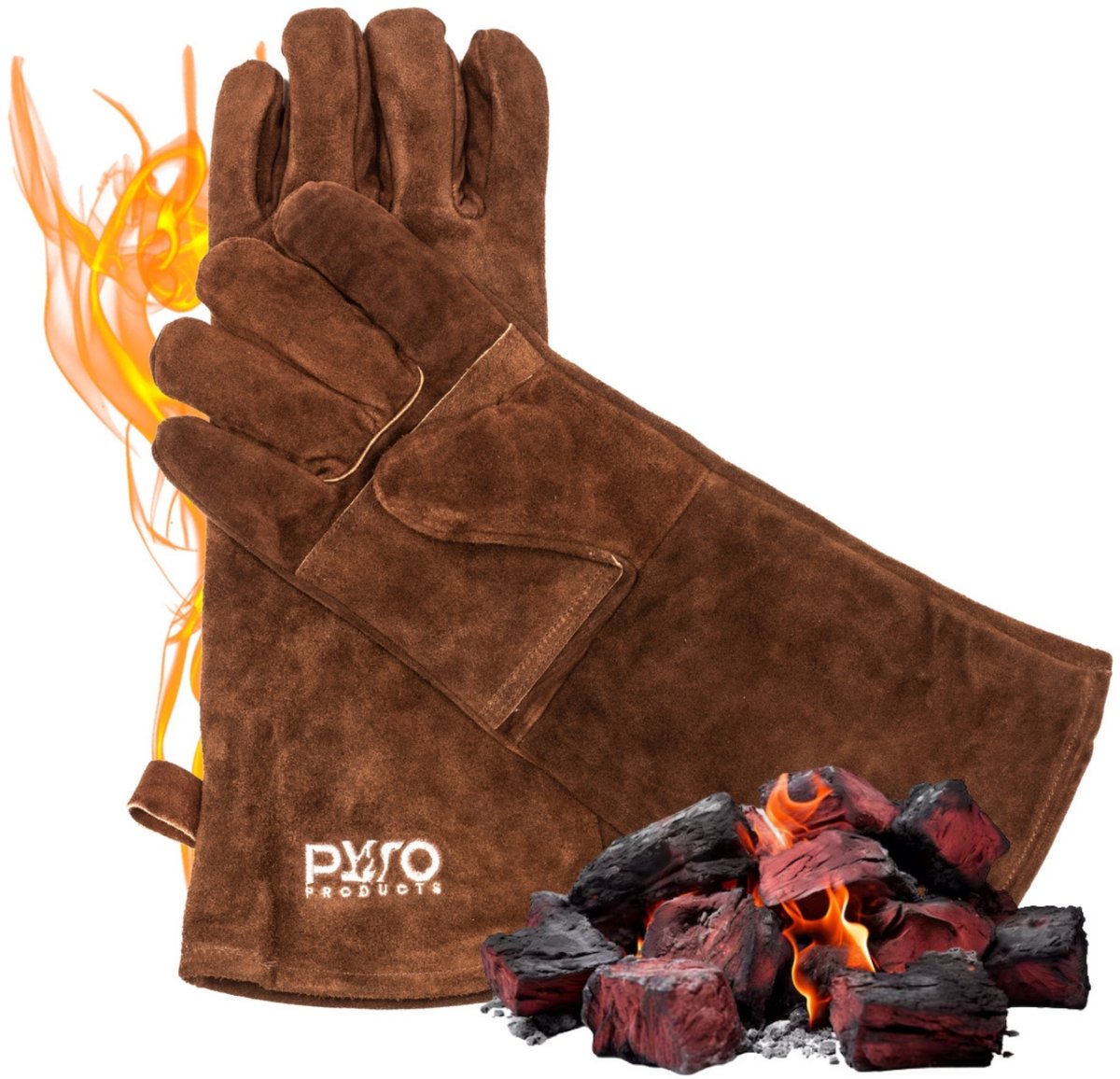PyroProducts BBQ Handschoenen Leer - Hittebestendig tot 500°C - Extra Lange Mouw - Bruin