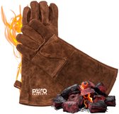 PyroProducts BBQ Handschoenen Leer - Hittebestendig tot 350°C - Openhaard - Extra Lange Mouw - Bruin