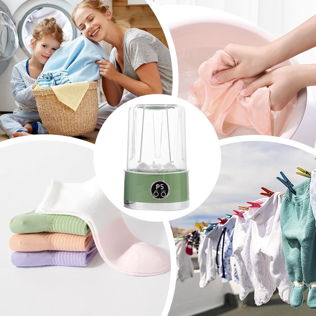Wasbeker Mini Wasmachine Draagbare Wasmachine Ondergoed Snel Ondergoed Wassen Compact Reisformaat 13.6 cm Groen