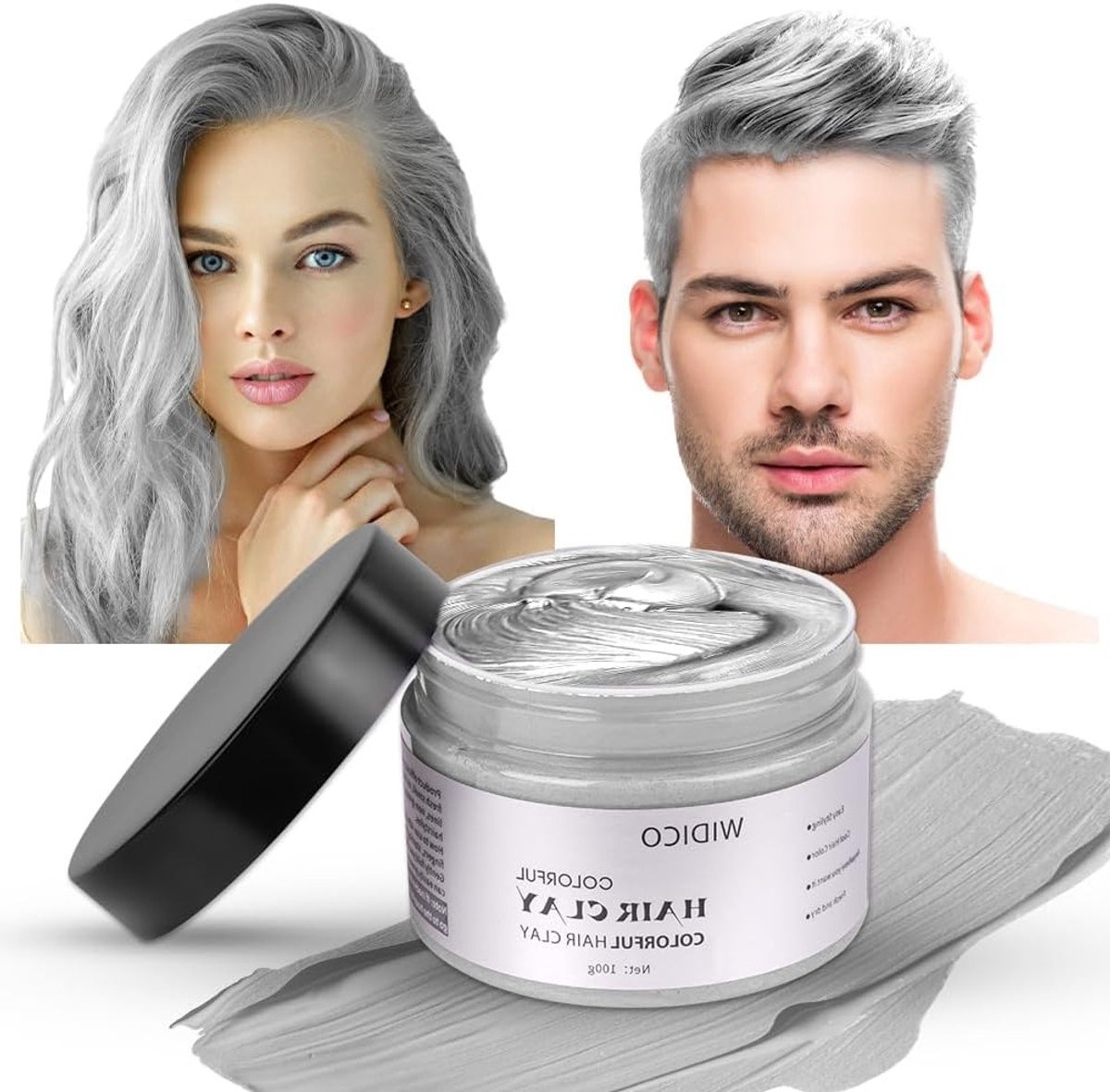 Tijdelijke Haarwax voor Mannen en Vrouwen, Wasbare Haarverf, Natuurlijke Matte Look voor Feestjes, Cosplay en Halloween, 100g (Grijs)