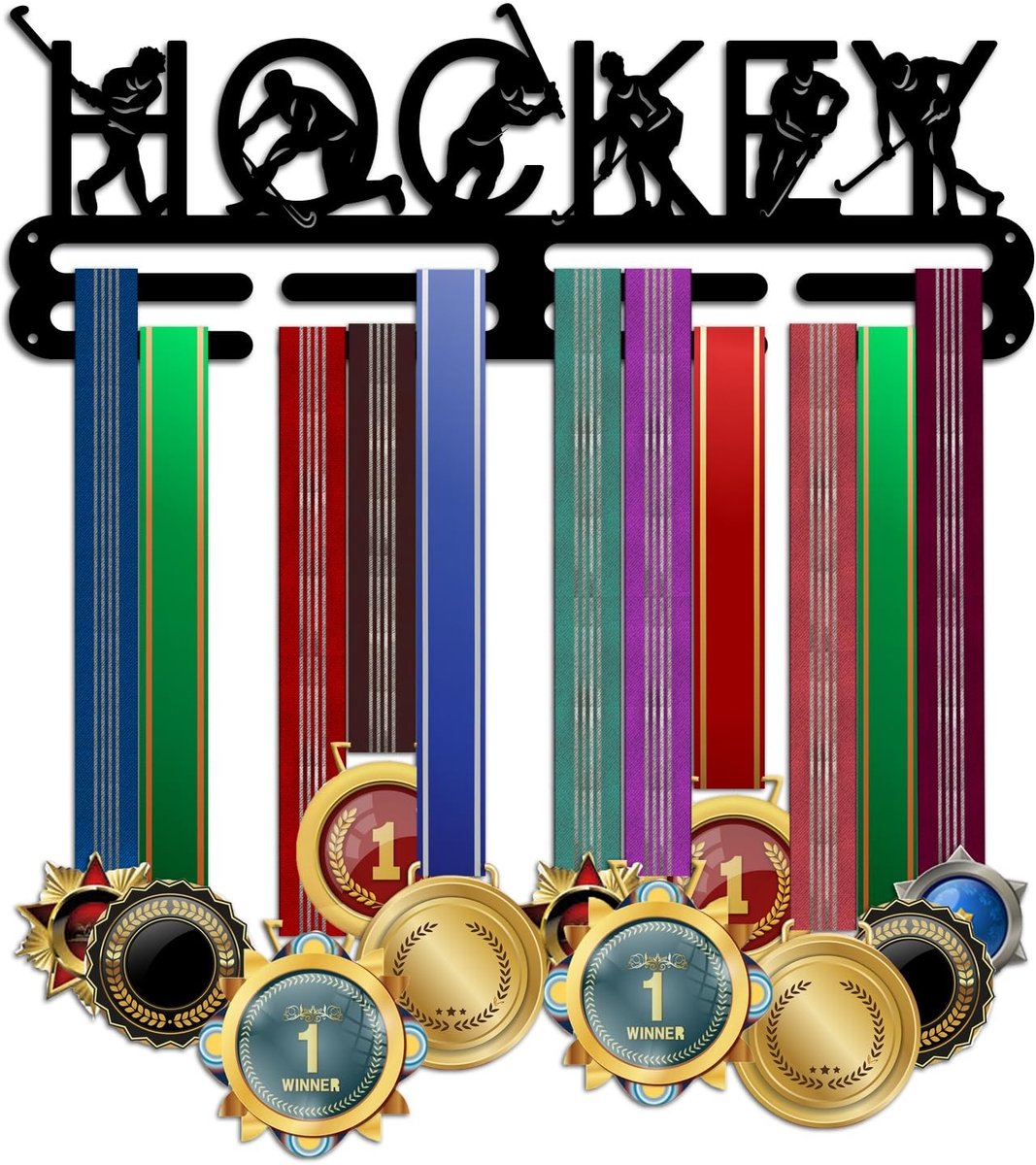 Dailygoods- Medaillehouder met Hockeypatroon - Medaille Display - Medaille Rek - Medaille Standaard - Wandrek - 39,9 cm lengte