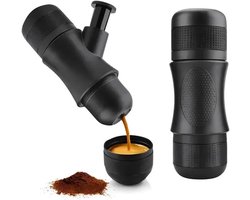 Draagbare Koffiemachine - Mini Espresso Maker - Thuis en Reizen - Handmatige Knijp Extractie - 23 cm Hoog - Zwart