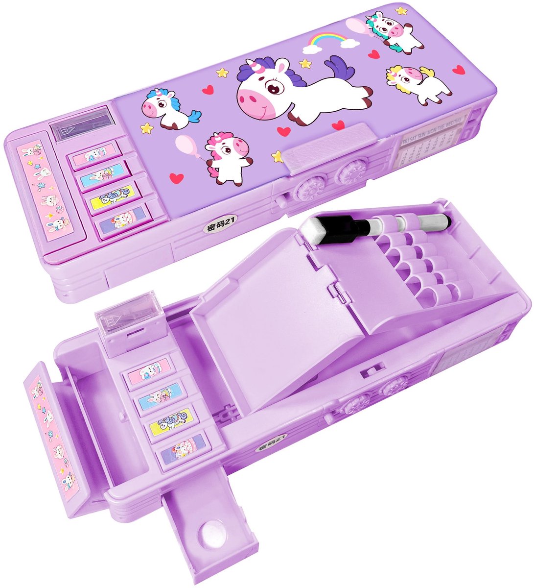 Dailygoods- Etui multifunctioneel - Organizer - Pennenbox - Schrijfwaren - Cijferslot - Geschikt voor kinderen vanaf 3 jaar