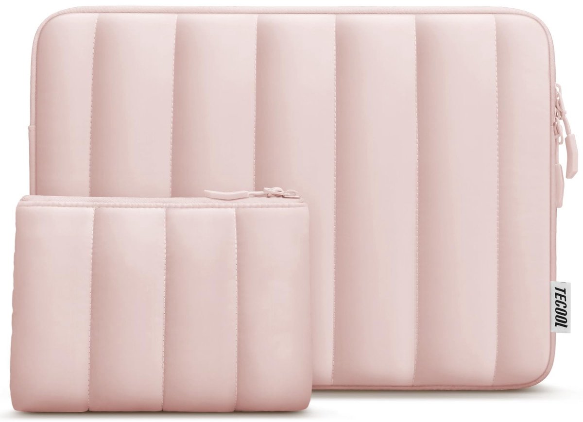 Dailygoods - TECOOL 13,3 inch laptoptas hoes voor MacBook Air 13 13,6 M4 M3 M2 2025 2024-2010, MacBook Pro 13/14 M4 M3 M2 M1 2024 2022-2012, Puffy 13,3 inch Acer Dell Lenovo HP spatbestendige laptoptas, roze