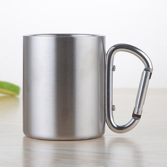 Reis Mok - Koffie Cup - Outdoor Camping - Met Karabijnhaak - 220Ml - Roestvrij Staal — afbeelding 3