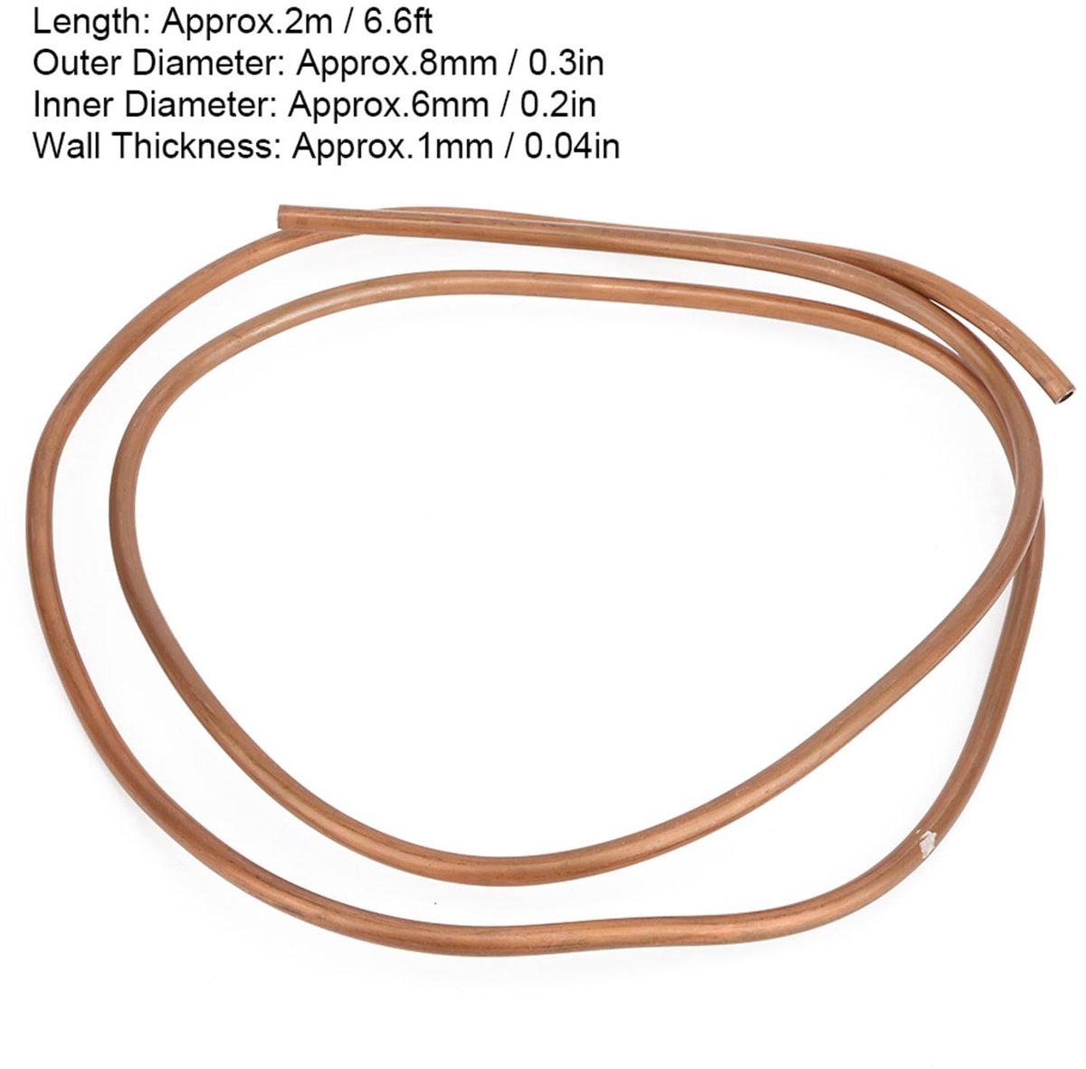 Dailygoods- Koperen Buis 2 M - Buitendiameter 8 Mm - Binnendiameter 6 Mm - Wanddikte 1 Mm - Zachte Spiraalbuis - Voor Koelkast/Airconditioner - Koelslang