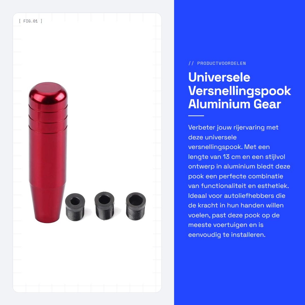 Dailygoods- Versnellingspook Hoes - Pookknop Universeel - Aluminium - 13 cm - Geschikt voor de meeste voertuigen - Hoogwaardige kwaliteit - Versnellingsknop