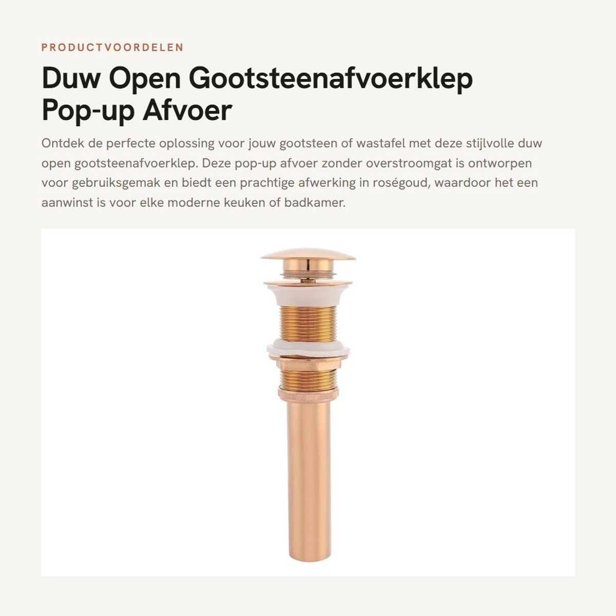 Dailygoods- Afvoerfitting Duwopen - Gootsteenafvoerklep - Pop-upklep - Chroom - G1 1/4" - Messing - 100% Nieuw - Afvoerstop
