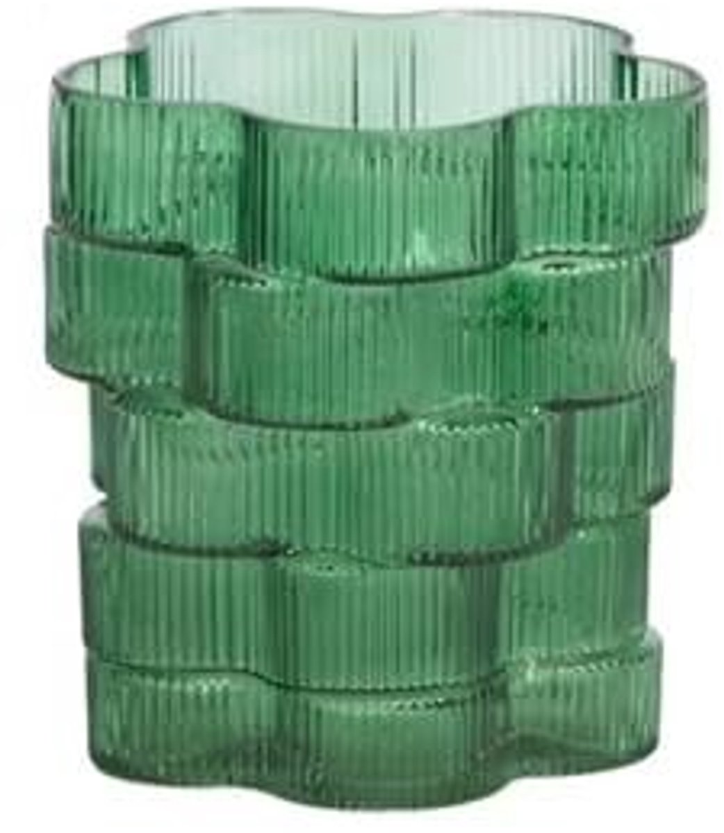 Dailygoods - Douro Glazen Vaas - Groen Gestructureerde Decoratieve Bloemvaas - Ø17 x 17 cm